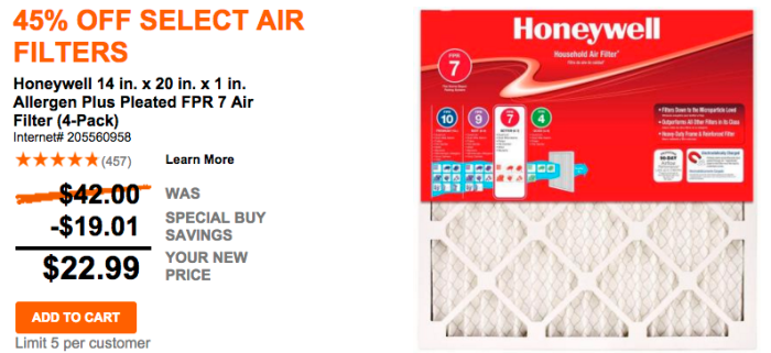 home depot honeywell air filters