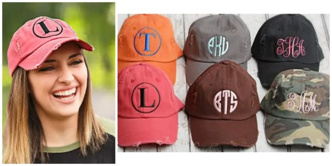 distressed monogram hats