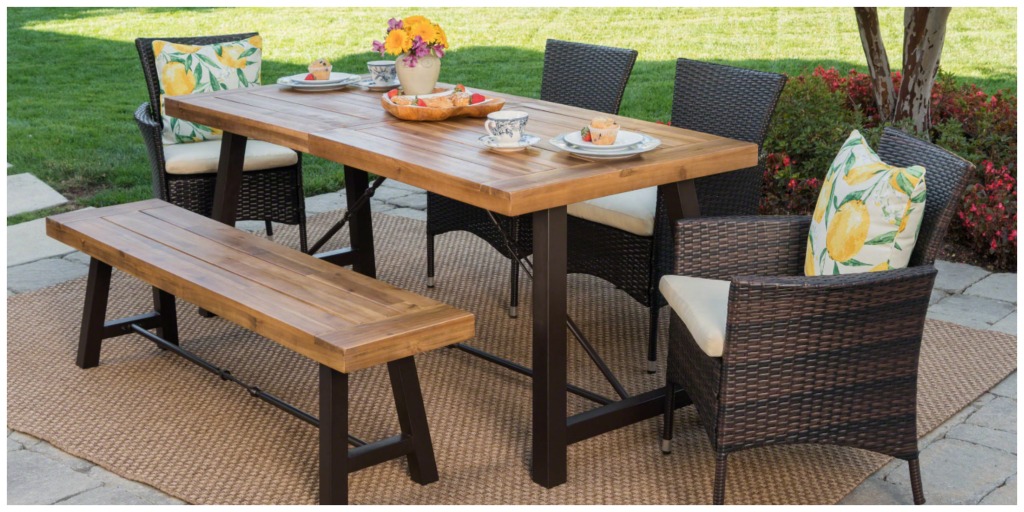 wood wicker outdoor dining set