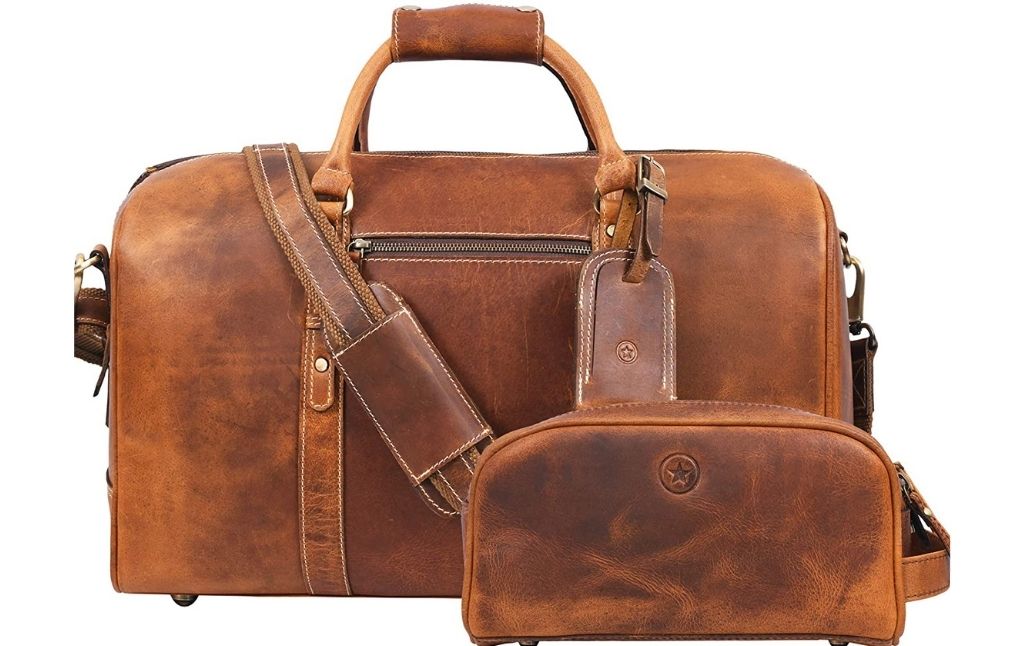 leather duffle bag with case