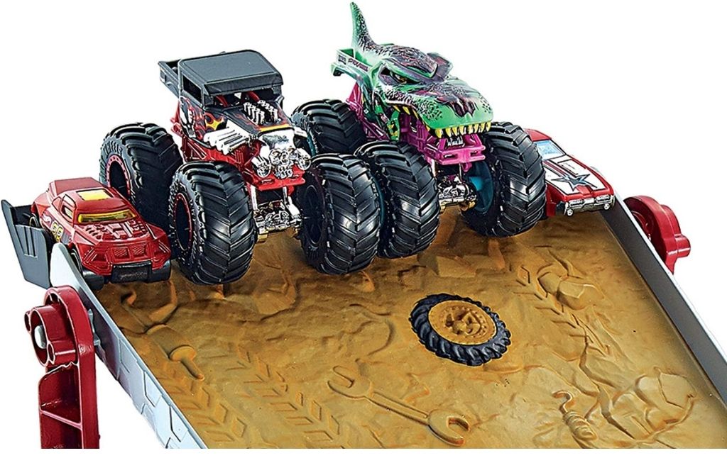 Hot wheels monster truck downhill race track