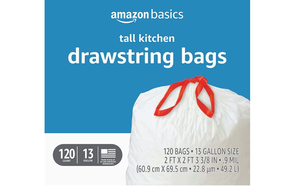 amazon basics tall kitchen drawstring bags