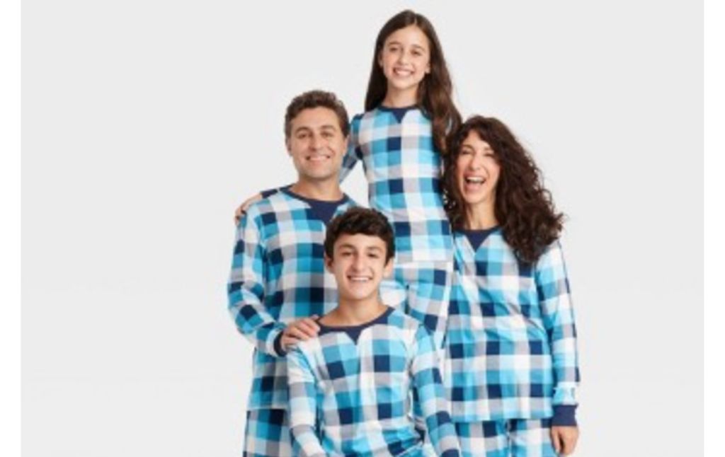 blue check pajamas