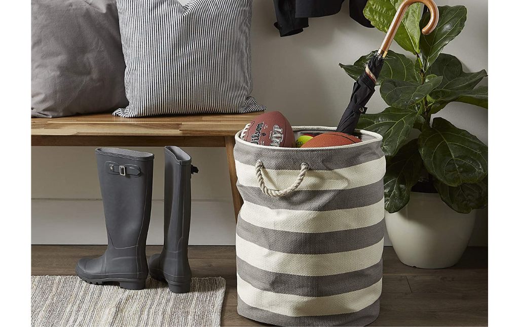 gray striped basket