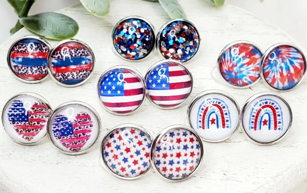 red white blue earring studs