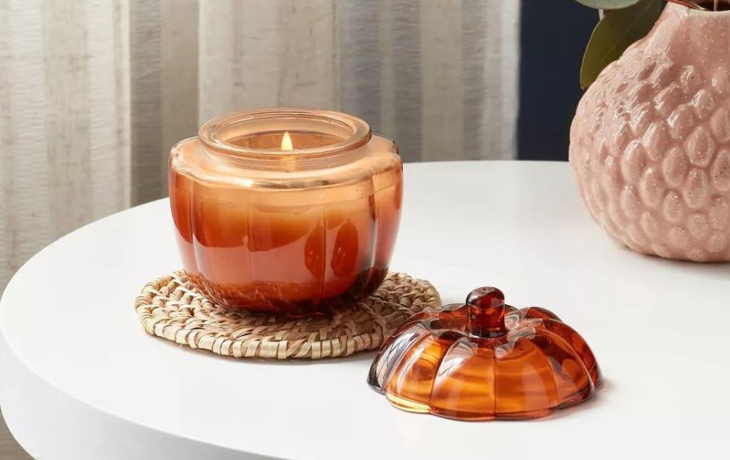 glass pumpkin candle