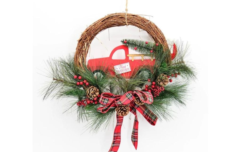 holiday wreath with red truck