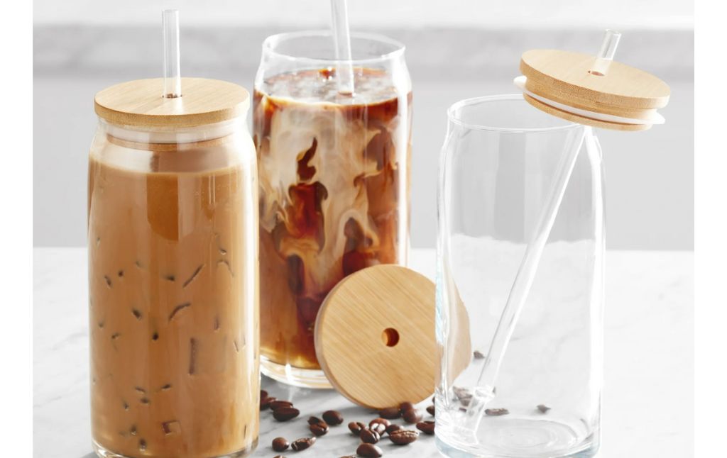 glass set bamboo lids
